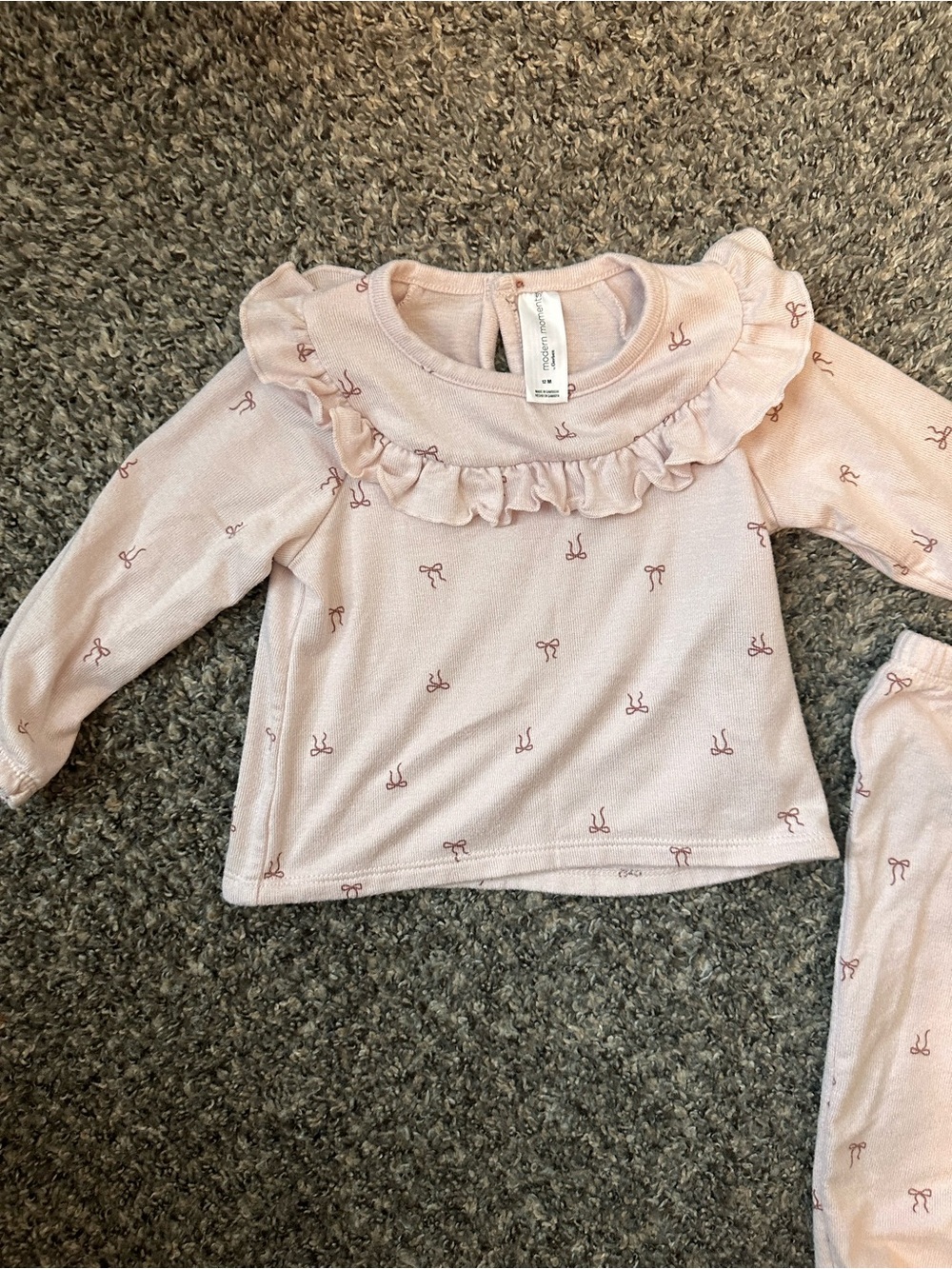 Girls Soft Pink Ruffle Neck Matching Set - Picture 2 of 3